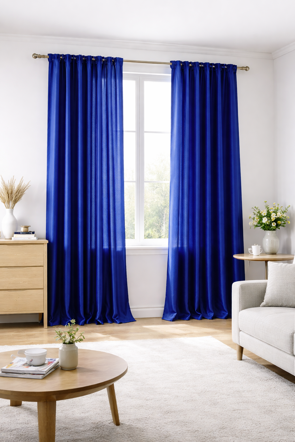 Voilage bleu saphir installé